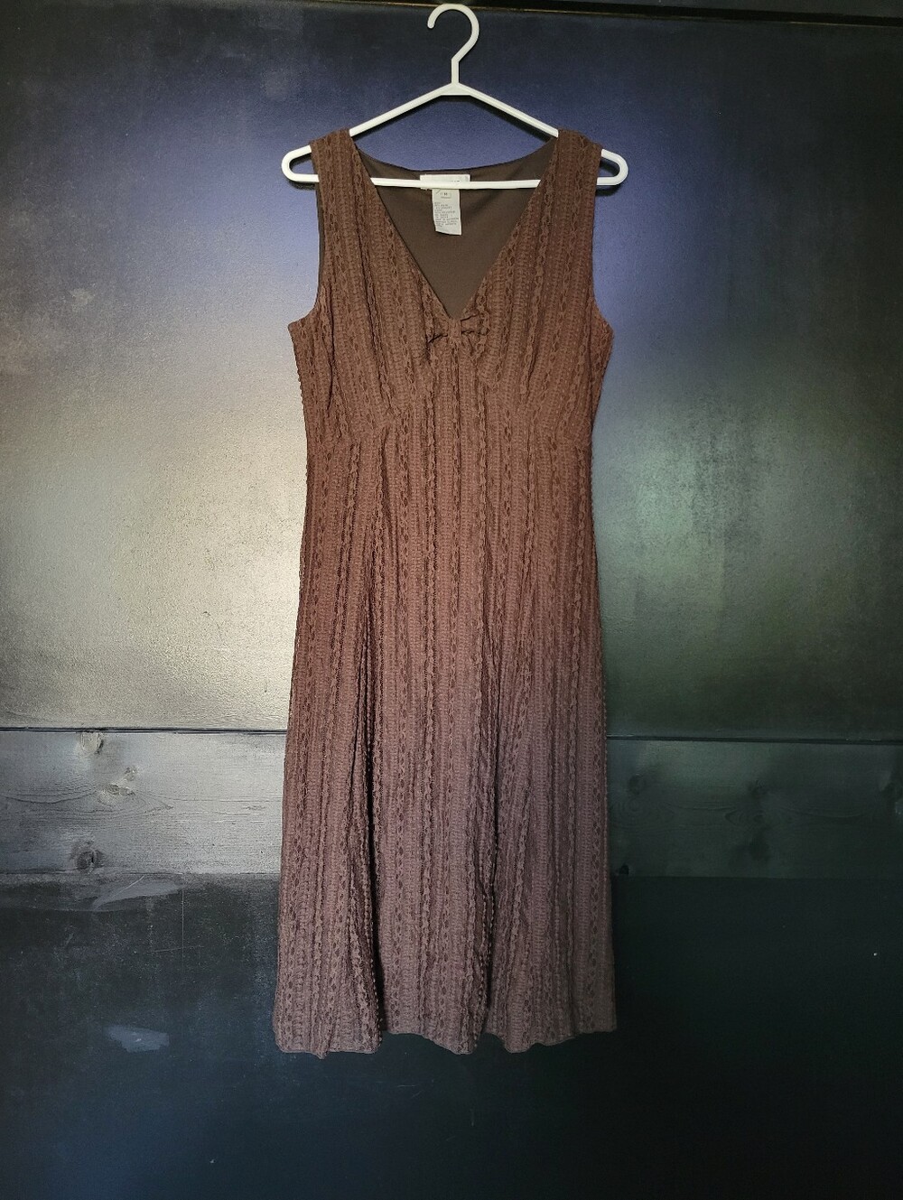 Nine West Brown Sleeveless Midi Dress with V-Neck Bow
